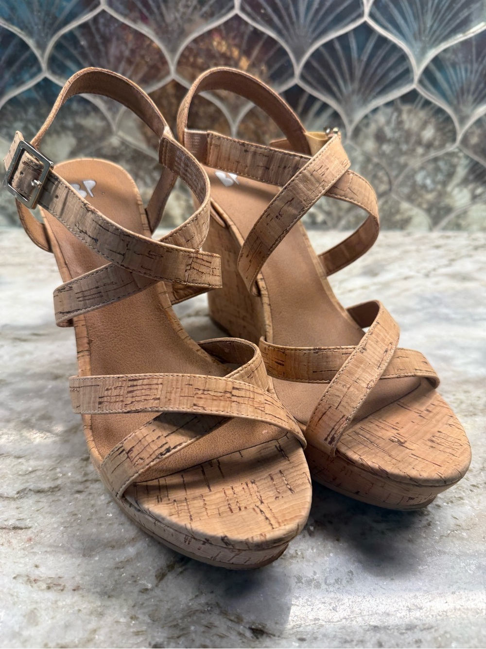 Womens Cork Wedge High Heels Summer Sandal Peep Toe Platform Slingback Shoes
8.5